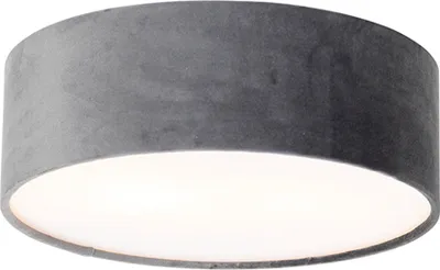 Produktbild von QAZQA - Modern Deckenleuchte I Deckenlampe I Lampe I Leuchte grau 30 cm mit Gold I Messingener Innenseite - Drum mit SchirmI 2-flammig I Wohnzimmer I Schlafzimmer - Textil Zylinder - LED geeignet E27