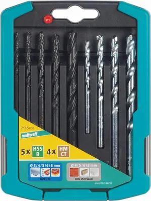 Produktbild von Wolfcraft Bohrer-Set Metall-Stein 9-teilig 7115000 Ø 3 - 8 mm Rundschaft