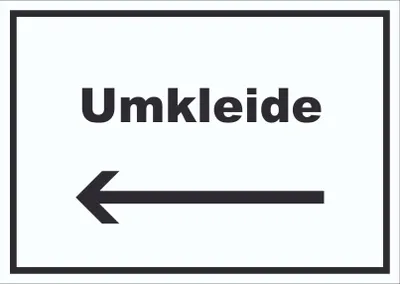 Produktbild von Umkleide Schild mit Text und Richtungspfeil links Ankleide Kabine waagerecht A6 (105x148mm)