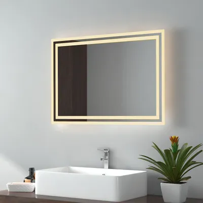 Zdjęcie produktu dla EMKE Lustro łazienkowe LED 50x70cm Lustro łazienkowe z oświetleniem Ciepłe białe światło Lustro ścienne z funkcją pamięci Lustro do makijażu IP44 Energooszczędne podświetlane lustro