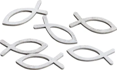 Produktbild von 8 Holz Fische 4cm Streufische Streudeko Taufe Geburt Kommunion Konfirmation Tischdeko , Farbe:silber