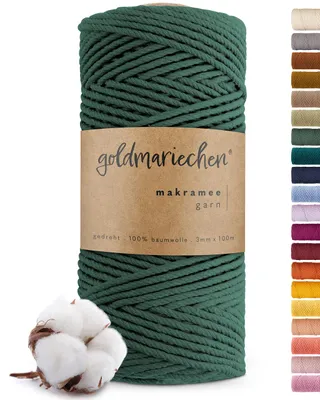 Produktbild von Makramee Garn (Tannengrün) 3mm x 100m - 100% Baumwolle - Makrameegarn Baumwollgarn für DIY-Deko Wandbehang, Blumenampel, Vorhang, Traumfänger