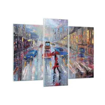 Produktbild von Bilder auf glas - 3 Teile - Acryl Stadt Regen - 130x100cm - Glasbilder - Wandbilder - Bilder - zum Aufhängen bereit - Wanddekoration aus Glas - Glas Bilder - Wandbild auf Glas - GCB130x100-4251