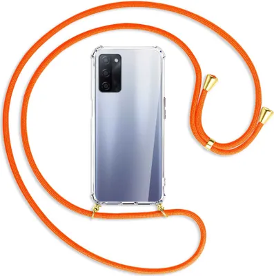 Produktbild von Handykette Backcover-Schutzhülle mit Band (Metall goldfarben) für Oppo A55 5G (PEMM00, PEMT00) - neonorange