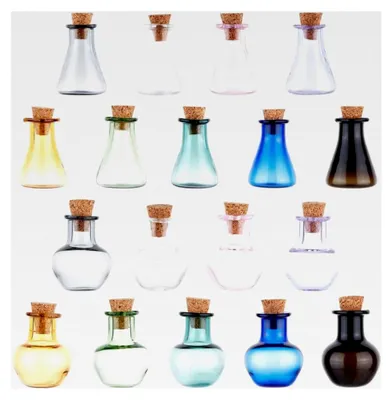Produktbild von 18 Stück Farbige Kleine Zaubergläser – Mini Glasflaschen mit Korkstopfen für Hochzeit, Party, Dekoration und Bastelbedarf