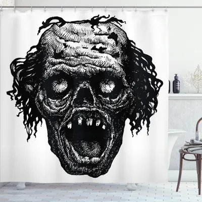 Immagine prodotto di ABAKUHAUS Tenda da doccia Halloween, testa di zombie, uomo morto malvagio, creatura spaventosa, motivo grafico mostruoso, 175 x 240 cm, nero grigio scuro