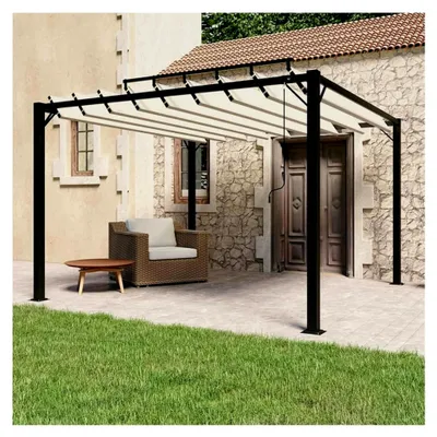 Produktbild von Eleganter Pavillon in Creme mit verstellbarem Lamellendach | Polyester & Aluminium | 3x3x2,05/2,25m | Garten & Terrasse