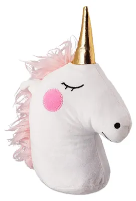 Produktbild von Relaxdays Einhorn Türstopper, Stoff & Sand, Türpuffer für Boden, innen, 28 cm hoch, schwer, Deko Türsack Tier, weiß/gold