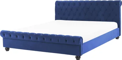 Produktbild von BELIANI Polsterbett Blau 160 x 200 cm Samtstoff Mit Lattenrost Hohe Kopfteil Geschwungene Fußteil Elegant Klassisch