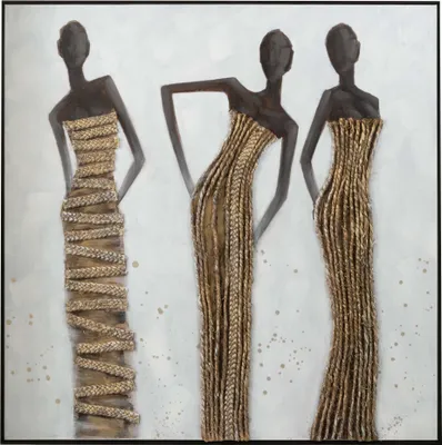 Produktbild von XXL Leinwand Bild - Wanddekoration - 3 Afrikanische Frauen - Acrylfarbe - Seil Deko - Farb Mix 120x120cm