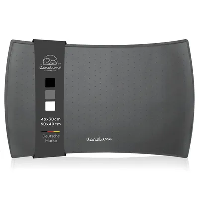 Produktbild von KaraLuna Premium Silikon Napfunterlage 48 x 30 cm (Grau, Kurvig) Futtermatte Katze Futterunterlage Hund Futternapf Fressnapf Hundenapf Unterlage Kaffeevollautomat Napf Matte Mat Silikonmatte