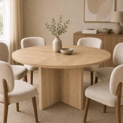 Produktbild von AIORBER Runder Esstisch 120 cm Holzoptik Holztisch Küche Kuchentisch Nordisch Skandinavisch 4-6 Personen Eichfarben