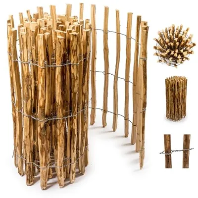 Productafbeelding van Houten Tuinhek - Rolhek Omheining - Tuin Afscheiden - Natuurlijk Hazelaar - 100x90cm - Bruin