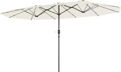 Zdjęcie produktu dla Podwójny parasol przeciwsłoneczny 436 x 260 cm, parasol stalowy z ochroną UV i korbą ręczną, owalny parasol balkonowy, parasol plażowy, odporny na wiatr, stabilny, parasol targowy, parasol z korbą na plażę, balkon i do ogrodu, beżowy