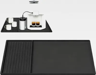 Produktbild von Silicone Coffee Mat, 2 en 1 Silikon Matte für Kaffeemaschine for Coffee, 61 x 40,5 cm Kaffeemaschine Unterlage, mit 40 x 19 cm Geschirr Abtropfmatte, Matte mit Rand, für Gläser, Tassen(Schwarz)