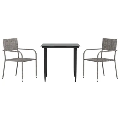 Immagine prodotto di set da pranzo da giardino 3 pezzi in polirattan grigio e nero e acciaio