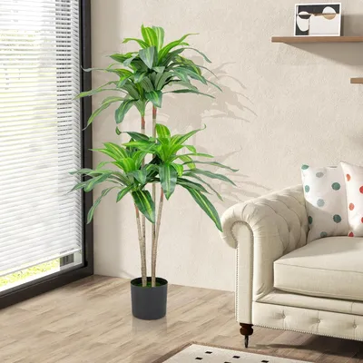 Zdjęcie produktu dla Sztuczna roślina 140 cm, sztuczna dracena z 92 liśćmi i cementową doniczką, sztuczna roślina zielona, sztuczna palma do domowego biura, sztuczna palma do dekoracji wnętrz i na zewnątrz