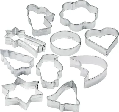 Produktbild von Zenker 10er Ausstecher-Set, Ausstecher mit unterschiedlichen Weihnachtsmotiven, Set für Kekse und Plätzchen, (Farbe: silber), Menge: 1 x 10er Set