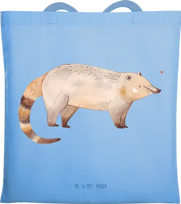 Produktbild von Mr. & Mrs. Panda Tote Bag Nasenbär - Sky Blue - Geschenk, Uni Tasche, Jutebeutel, Baumwollbeutel, Stoffbeutel, Bär, Lustige Sprüche, Nasenbären, Rüsselbär