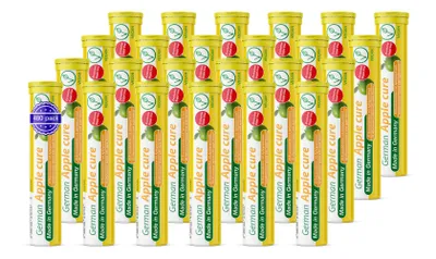Produktbild von German Apple cure Brausetabletten 24x20 Stk. Apfelgeschmack - 256,5 mg Apfelessig, 2 mg Vitamin B6 Zuckerfrei - T&D Pharma - Germany