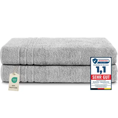 Produktbild von Komfortec 2er Saunatuch Set 80x200 cm aus 100% Baumwolle, XXL-Saunatücher, Sauna Handtuch, Weich, Groß, Frottee, Schnelltrocknend, Silber Grau