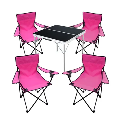 5-teiliges Campingmöbel Set pink Tisch schwarz + Campingstühle