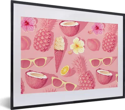 Produktbild von MuchoWow® Gerahmtes Poster Sommer - Muster - Rosa 40x30 cm - Poster mit Schwarzem Bilderrahmen Wandposter Rahmen Foto Bilder - Bilderrahmen - Poster im Rahmen