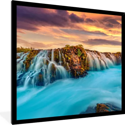 Produktbild von MuchoWow® Gerahmtes Poster Wasserfall - Landschaft - Wolken - Natur 40x40 cm - Poster mit Schwarzem Bilderrahmen Wandposter Rahmen Foto Bilder - Mit Rahmen - Wanddekoration Schlafzimmer