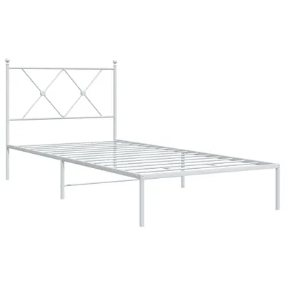 Image de Cadre de lit métal sans matelas avec tête de lit blanc 90x190cm