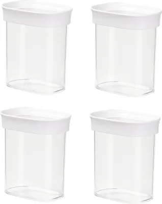 Immagine prodotto di Emsa 4er Set Stapelbare Vorratsdose für Trockenvorräte, Volumen 0.38 Liter, Rechteckig, Weiß/Transparent, Optima 513555 x 4