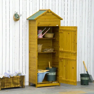 Produktbild von Holz-Gartenhaus mit doppelter Tür – Wetterfester Aufbewahrungsschrank mit Schloss – 79 x 49 x 191,5 cm