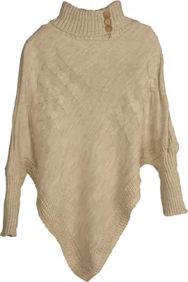 Produktbild von styleBREAKER Damen Feinstrick Poncho mit Zopfmuster und Ärmeln, Schalkragen 08010055