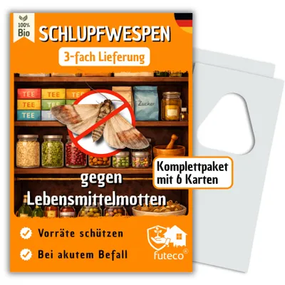 Produktbild von Schlupfwespen gegen Lebensmittelmotten - 6 Karten (2 Karten á 3 Lieferungen) - Effektiv bei Motten