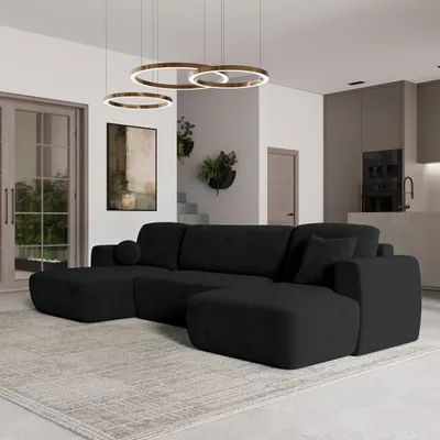 Produktbild von Masseno Ecksofa SENTUM K mit Schlaffunktion U-Form, Sofa mit Bettkasten, Wohnzimmersofa, Couch, Soffa, Bettsofa, Couchgarnitur- Schwarz, KRONOS 07