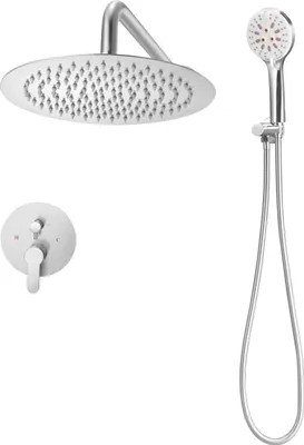 Produktbild von SucceBuy Duscharmatur Regenduschsystem fürs Badezimmer mit 254 mm rundem Regenduschkopf und Handbrause, wandmontiertes Duschset mit Messingventil und Ziergarnitur, gebürstetes Nickel