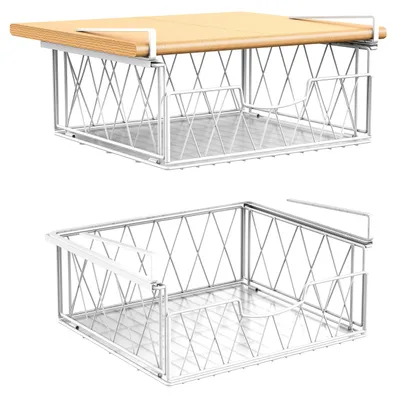 Aufbewahrungskorb unter Regal, 2 Stück, Metall, weiß, 34,4x28x16,3 cm