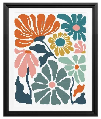 Produktbild von Kreuzstich Set Abstrakte Blumen Wandmalerei Bastelset Anfänger 11CT 15.8 x 19.7 cm