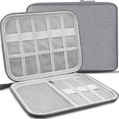 Produktbild von PolkaHome® Kabel-Organizer Reisetasche für Elektronik-Zubehör, graue Aufbewahrungstasche mit Reißverschluss