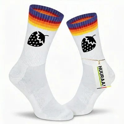 Produktbild von Huuraa Uni Socken Erdbeere Strawberry 42/46 Rainbow Baumwolle Tennissocken Geschenkidee