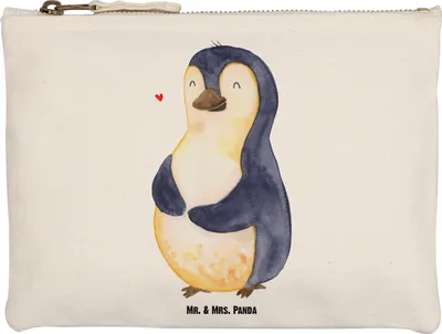 Produktbild von Mr. & Mrs. Panda Make-Up Tasche Pinguin Diät Größe M - Weiß - Geschenk, Bierbauch, Kulturbeutel, Pinguine, toiletry bag, Täschchen, Federmappe, Motivation, Baumwollbeutel