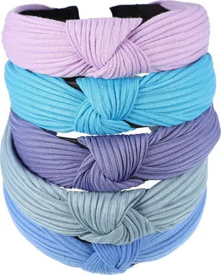 Produktbild von 5 Stück Breite Geknotete Stirnband für Frauen Blau Lila 1.18" Breit