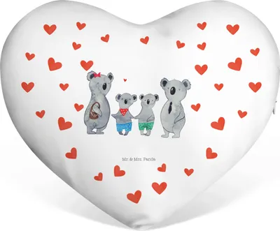 Produktbild von Mr. & Mrs. Panda Dekokissen Koala Familie zwei - Weiß - Geschenk, Sofakissen, Muttertag, Zusammen, Kuschelkissen, Kissen Herz, Koalabär, Plüsch Herzkissen, dekoartikel