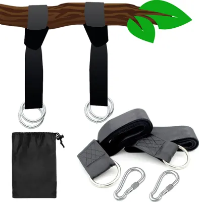 Produktbild von HSXL Hängematten-Hängesystem – 2x Nylonband 280 cm lang (doppelt gedreht 140 cm) – 2x Karabiner – max. 150 kg – auch für Schaukel, Nestschaukel, Hängesessel, Hängematten-Hängematte geeignet