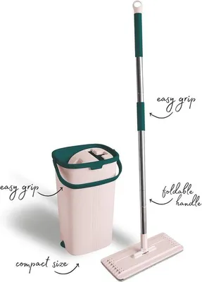 Imagen del producto de Kit de limpieza para suelos Ibenzoa® con cubo de doble compartimento y sistema de exprimido automático – Mopa para suelos húmedos y secos, compacta, de un solo uso