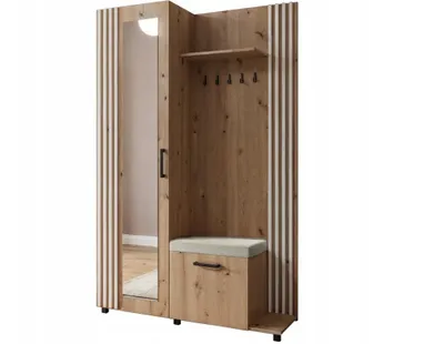 Produktbild von Garderoben-Set LIJO mit Spiegel und Sitzkissen 140x200 – Modernes Flurmöbel mit Schuhschrank