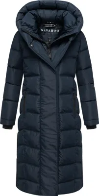 Produktbild von Navahoo Damen Wintermantel langer Steppmantel Jacke Parka mit Kapuze Engelsfeder Navy Gr. 44 - XXL