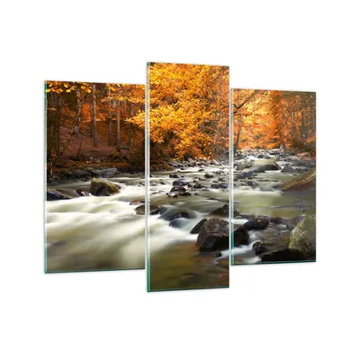 Produktbild von Bilder auf glas - Stream Herbst Forrest Berg - 130x100cm - Glasbilder - Wandbilder - Kunstdruck - zum Aufhängen bereit - Wanddekoration aus Glas - Glas Bilder - Wandbild auf Glas - GCB130x100-2703