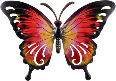 Imagen del producto de Decoración de pared metálica con forma de mariposa, color naranja, 37 x 25 cm, cuadro tridimensional para la pared