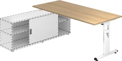 Produktbild von Anbauschreibtisch T-Fuß 180x80cm Eiche/Weiß