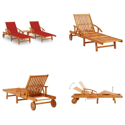 Produktbild von vidaXL Sonnenliegen 2 Stk. mit Tisch und Auflagen Massivholz Akazie - Gartenliege - Gartenliegen - Sonnenliege - Sonnenliegen